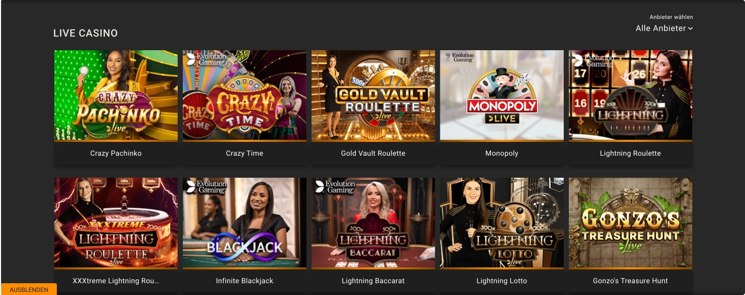 Vegadream Casino Live Spiele